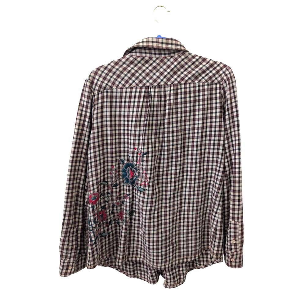 Johnny Was 3J Workshop Plaid Peplum Flannel Tunic Medium Embroidered Boho - Picture 5 of 7